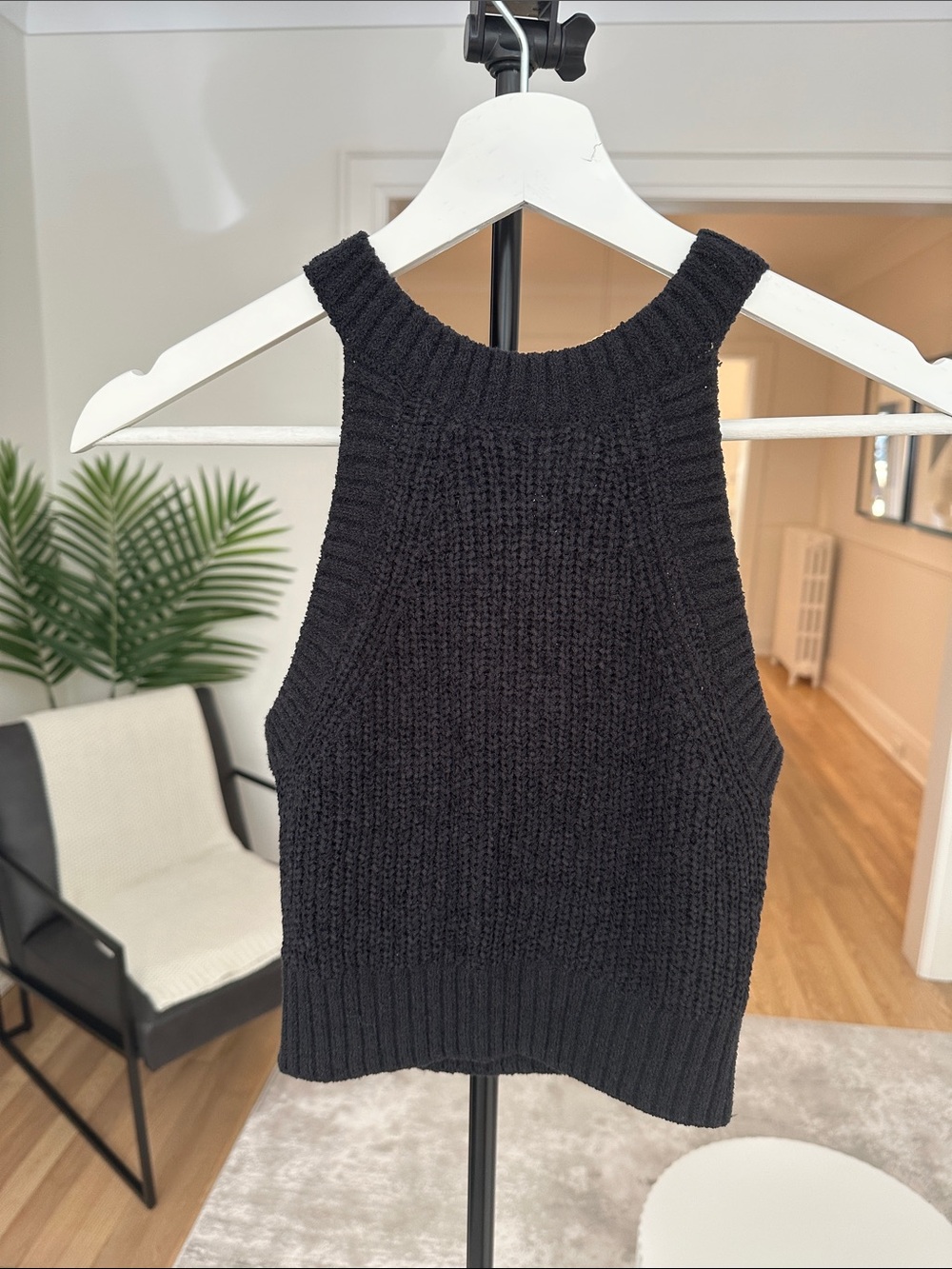 H&M Black Ribbed Knit Halter Tank